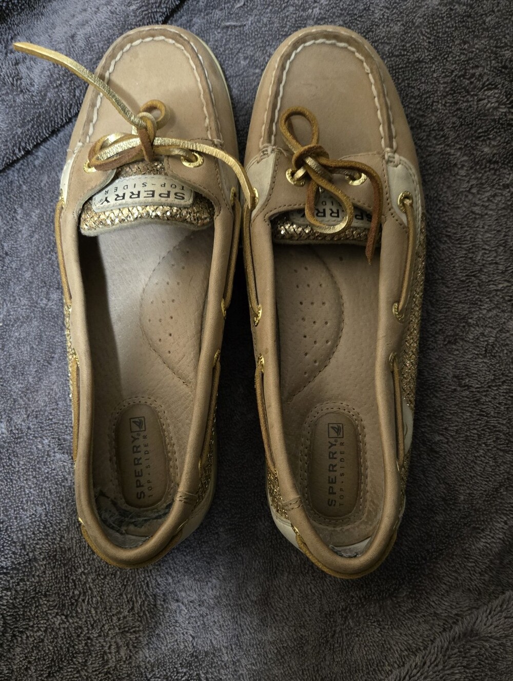 Sperry Tan and Gold Women’s Boat Shoes